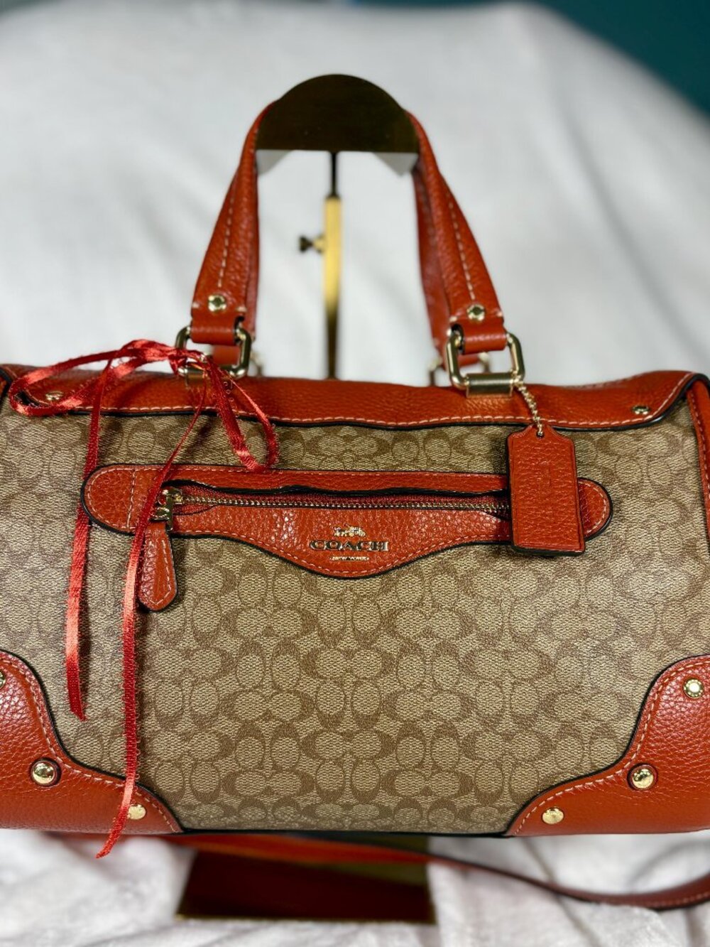Coach Millie Satchel in Colorblock Signature Canvas in Khaki/Terracotta